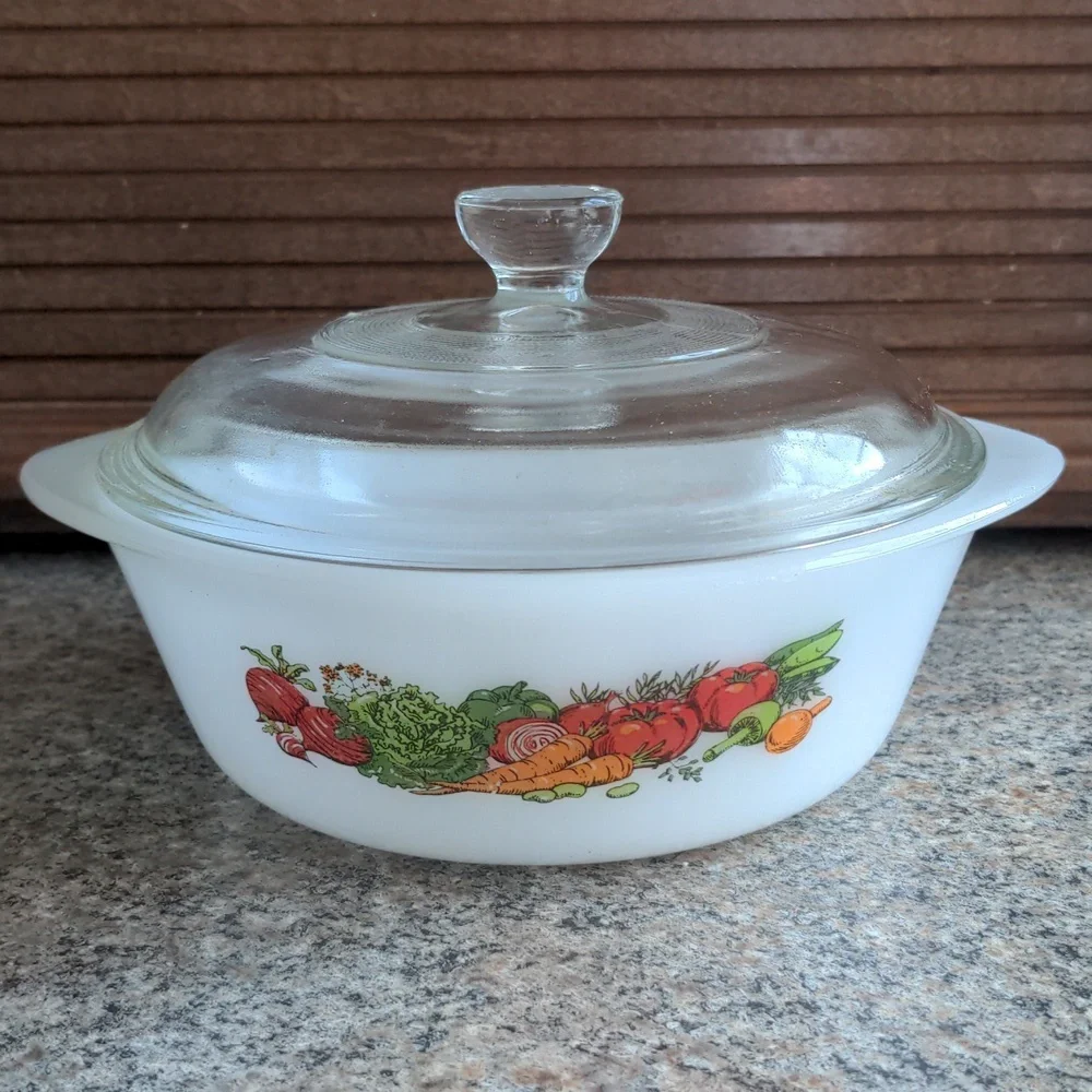 Vintage Jeannette Glass RARE Glasbake Vegetable Medley Casserole Dish 1 Quart